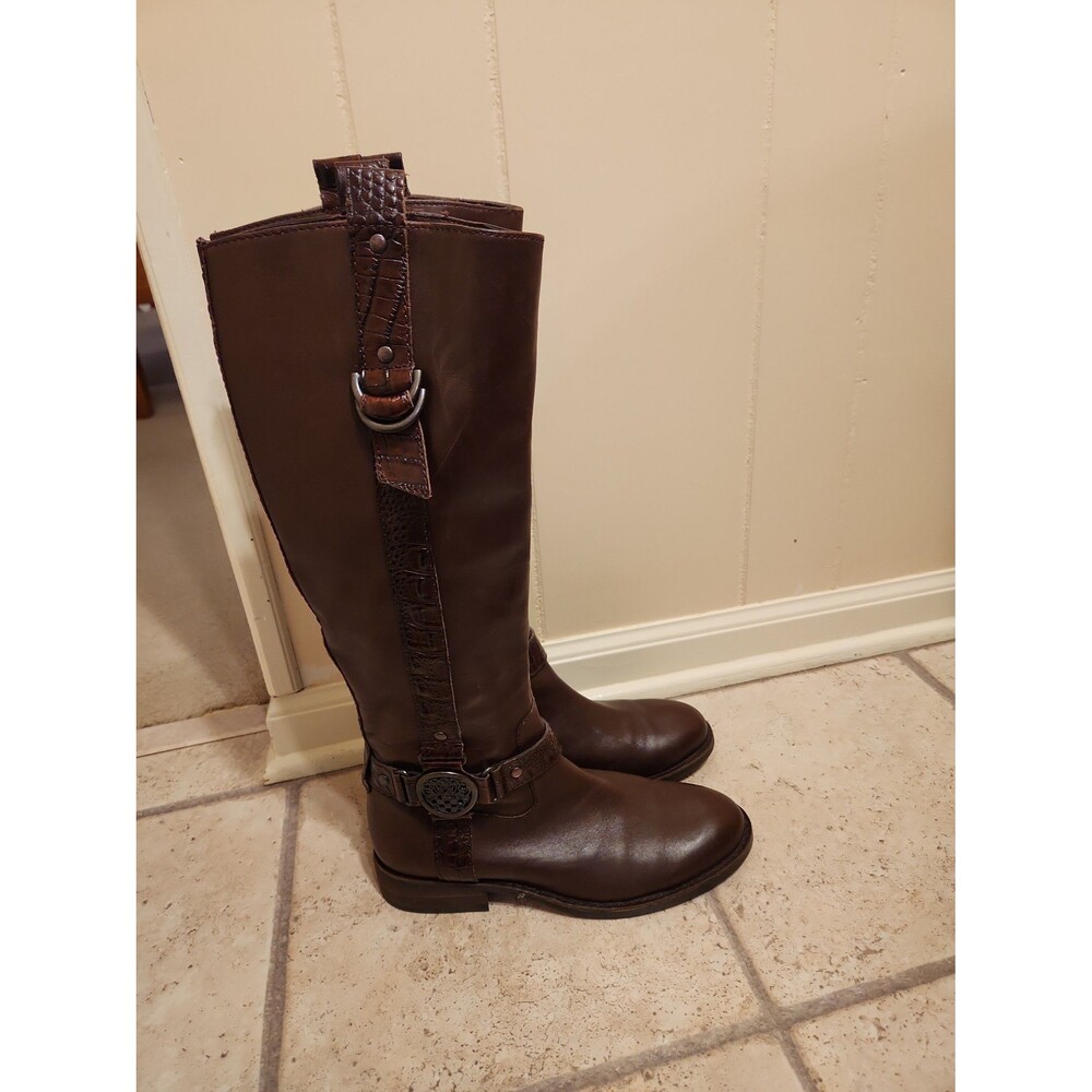 Vince Camuto "Fantastic" Riding Boots Brown Leather & Croc-Embossed Size 10